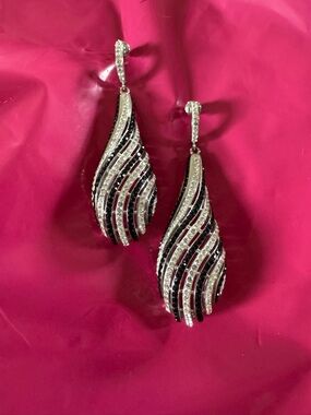 Source Unknown Black and Silver Wave Crystal Drop Earrings - Women Jewelry